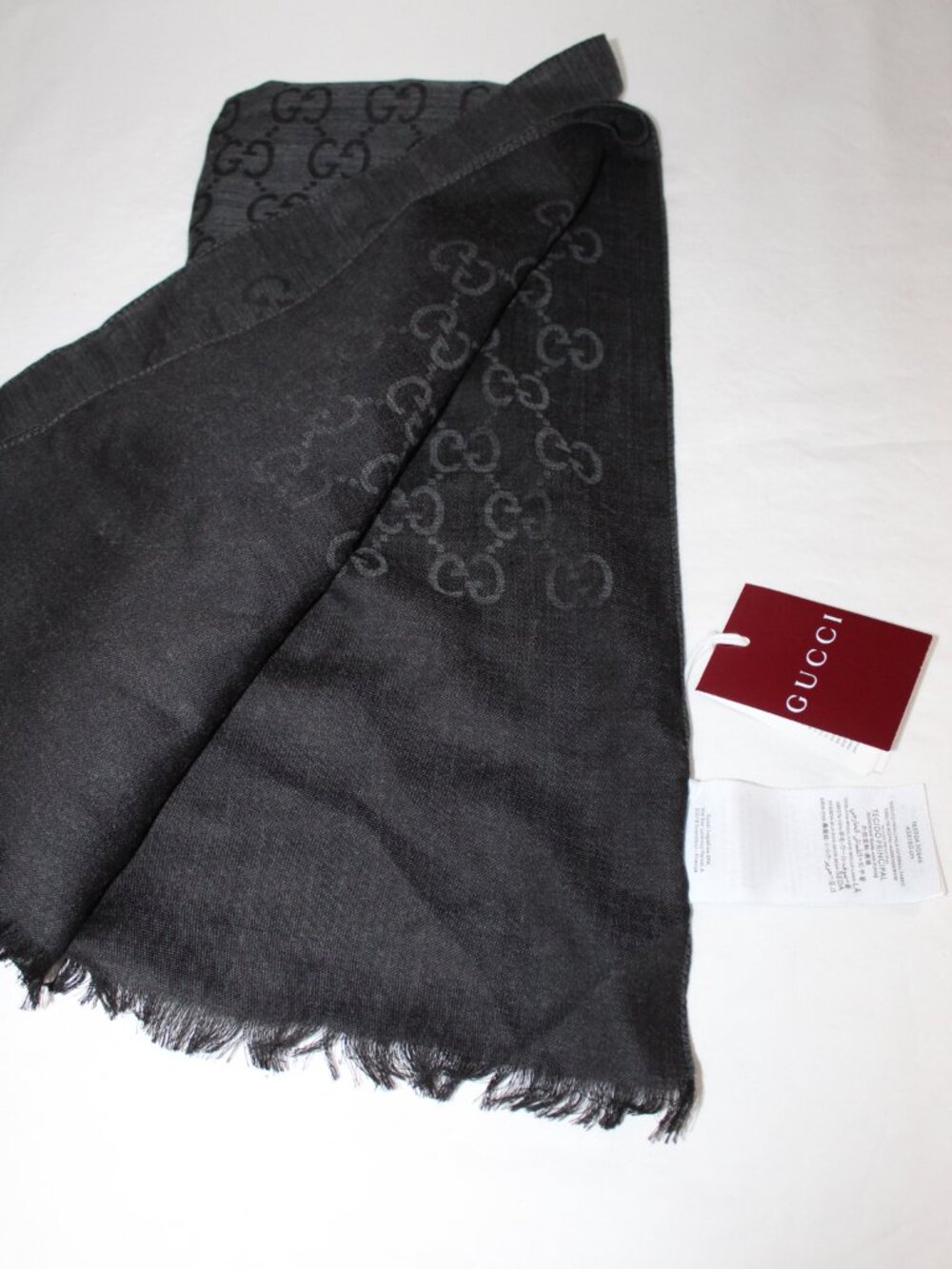 NWT GUCCI Black Jacquard GG Wool Silk Scarf Unisex